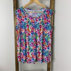 Southern Lady Colorful Floral Sleeveless Top L